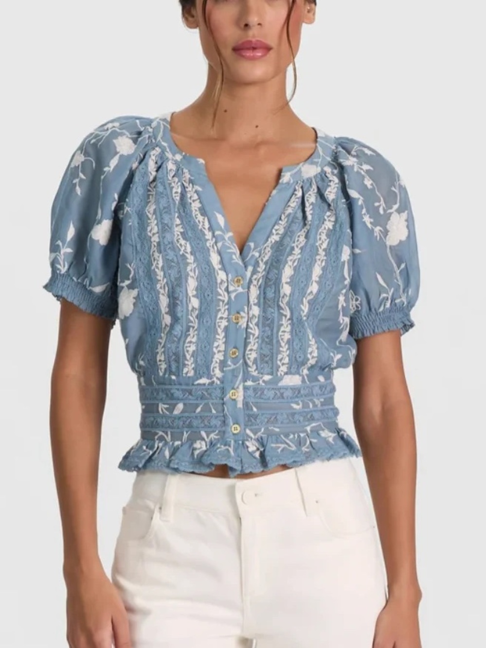 Alice + Olivia Kathryne Lace Trim Blouse
